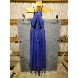 Ryanth Blue Full Length Sleeveless Formal Dress Front Tie Wrap Dress w/ pockets‎